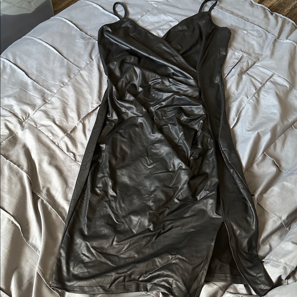 Fashionova Sleek Black Faux Leather Dress